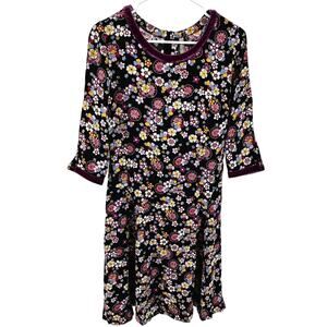 Hanna Andersson Floral Knee Length Dress Velvet Trim Shift Multicolor Small